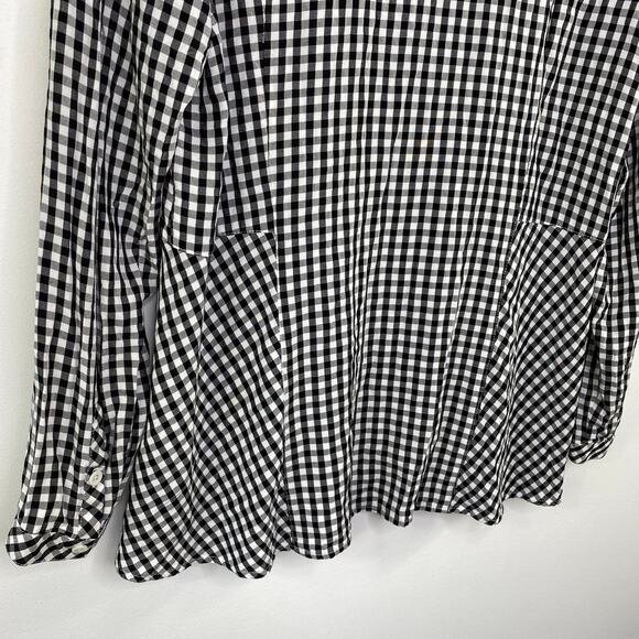 J Jill Black White Checkered Button Down Long Sleeve Shirt Women M Collar Casual - Picture 7 of 8